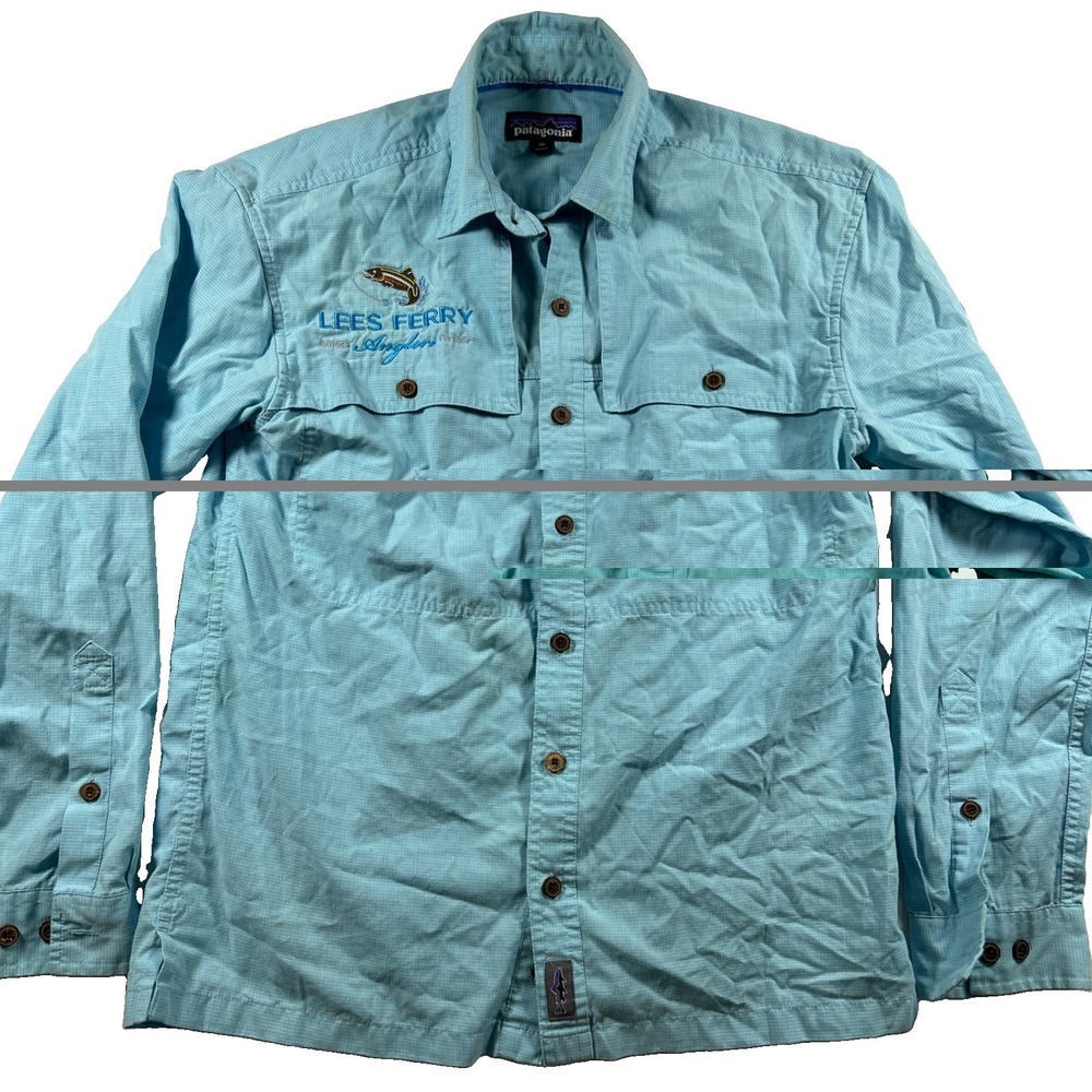 Patagonia Mens XS Sky Blue Long Sleeve Fishing Hiking Outdoor Shirt Lees Ferry